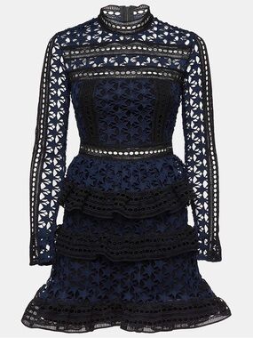 Self-Portrait Navy Blue Star Pattern Guipure Lace Ruffled Mini Dress